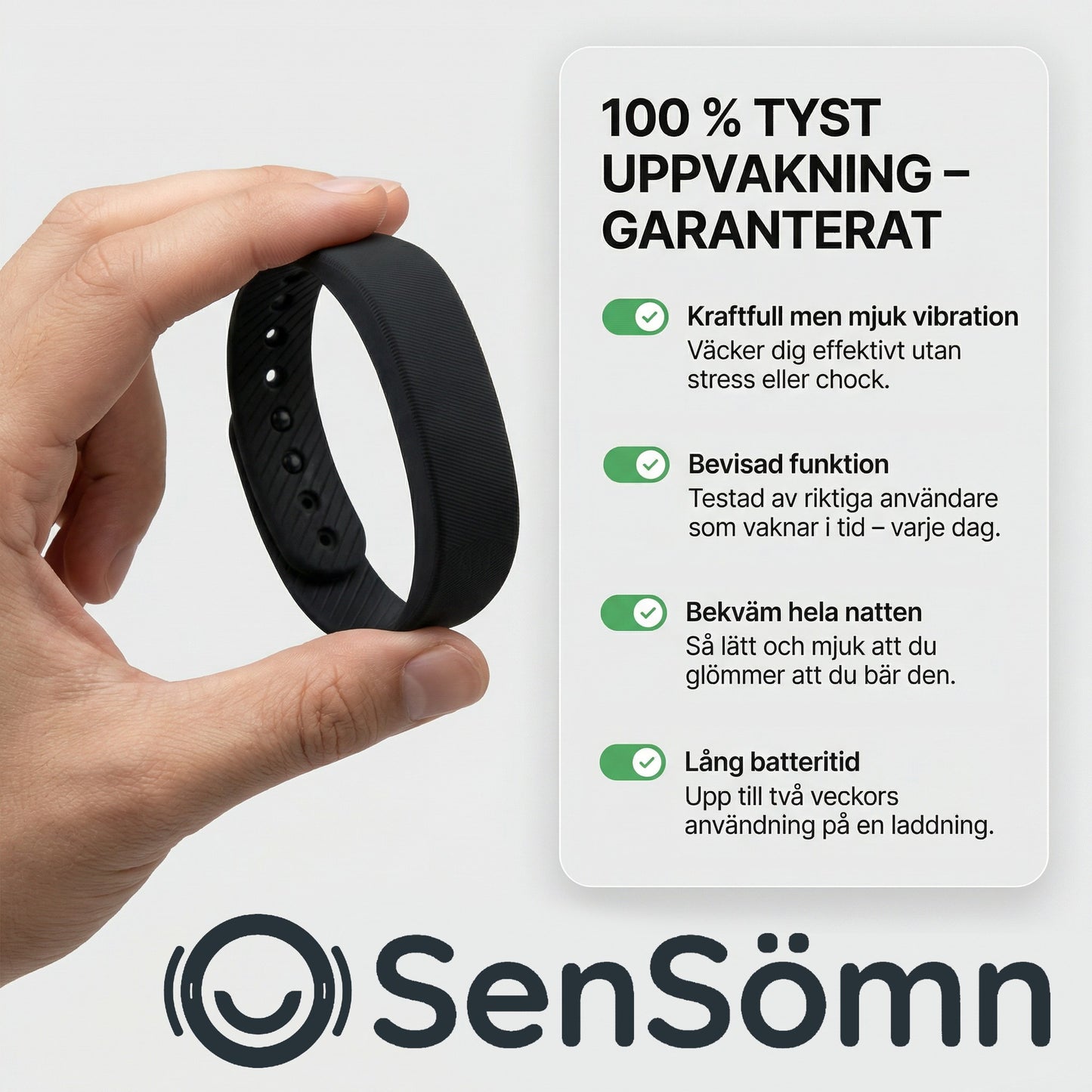 SenSömn - Vibrations Armband, Vakna Utan Ljud & Alarm