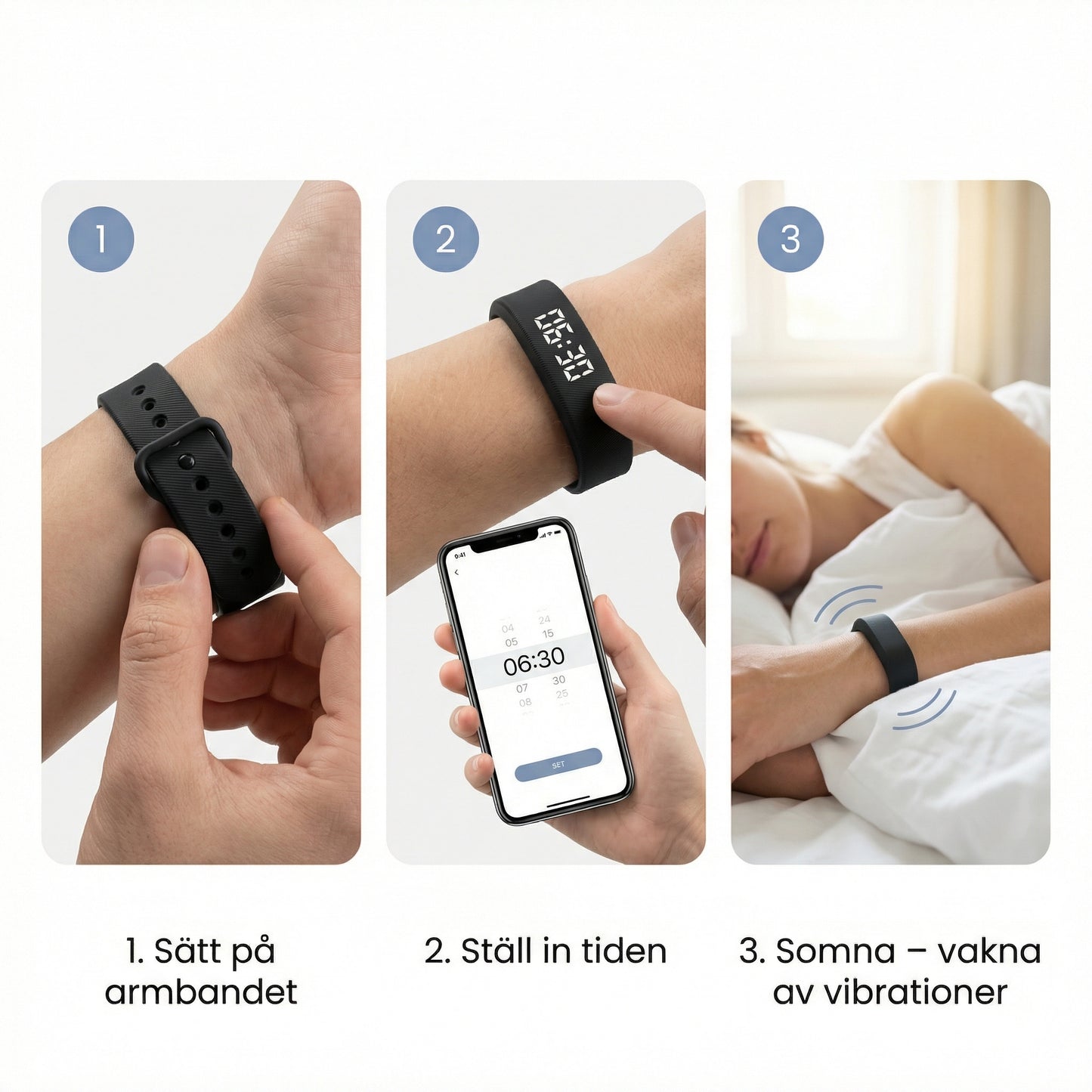 SenSömn - Vibrations Armband, Vakna Utan Ljud & Alarm